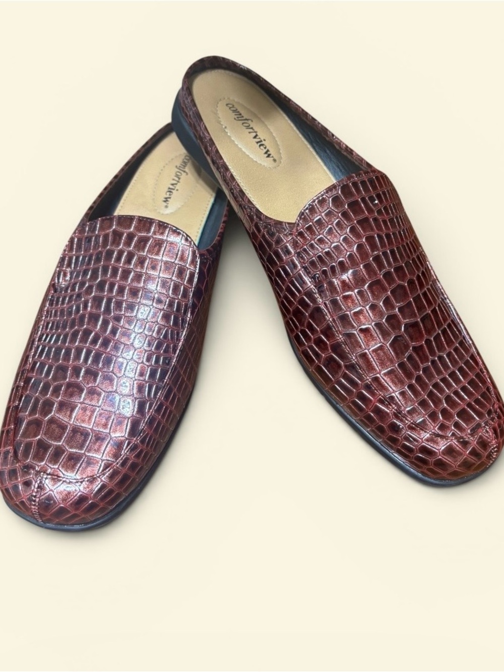 comfortview Estelle Women's Croc-Embossed Slip-Ons in Burgundy Brown